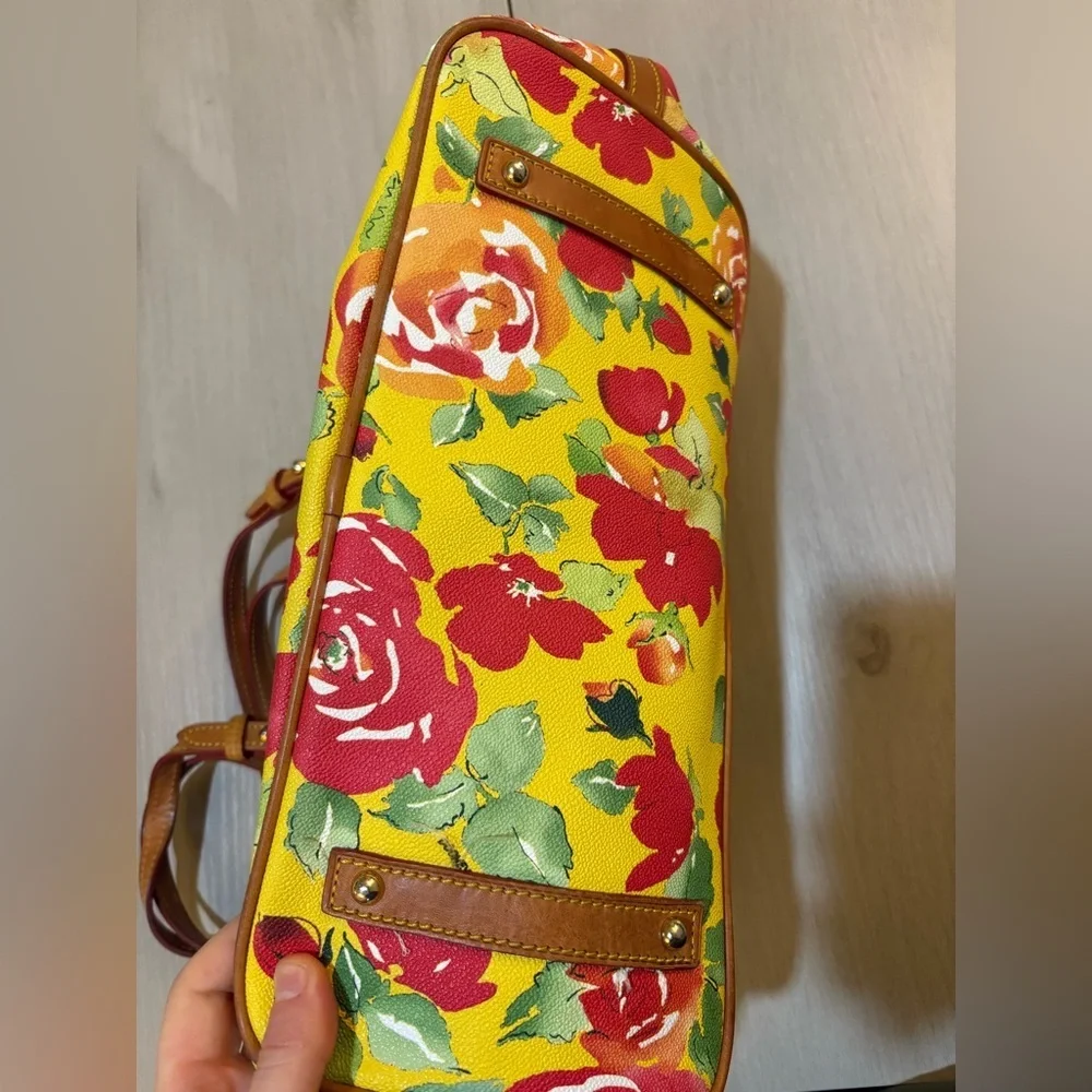 Dooney & Bourke Yellow Tote with Red Floral Design 16X11" with dusty bag. - Picture 4 of 12